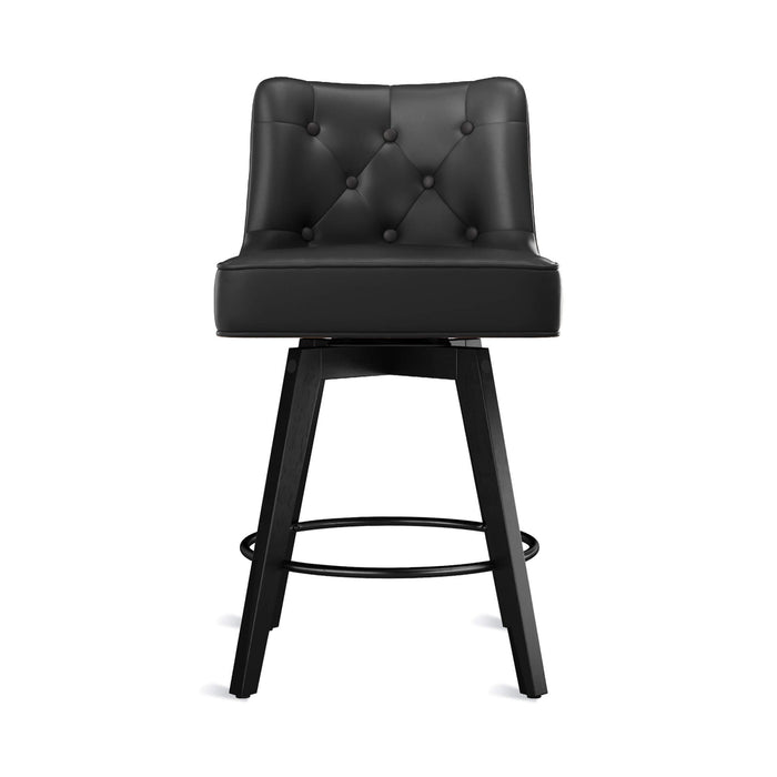 Black upholstered swivel bar stool  with tufed design,back and foot rest
