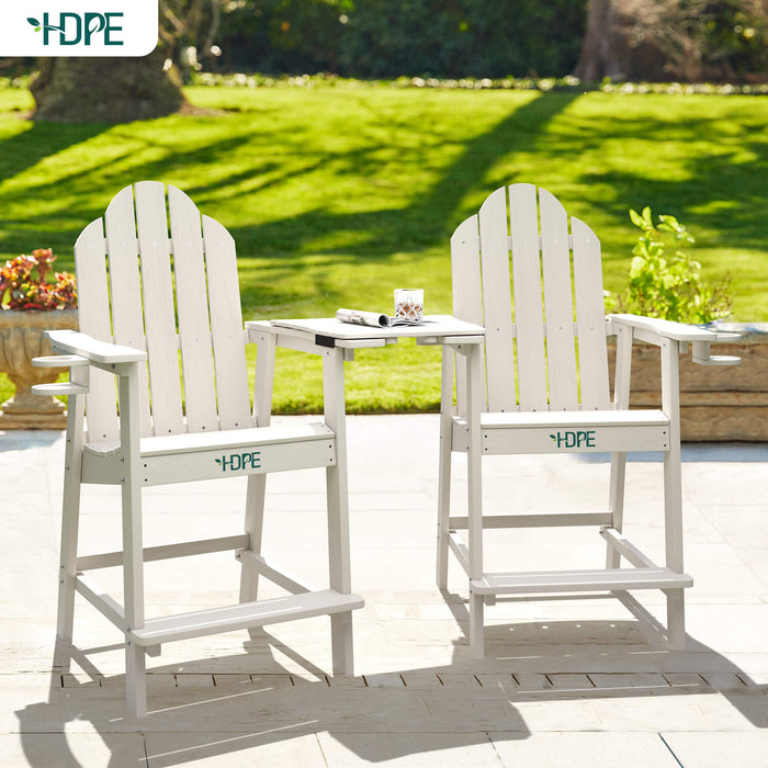 HDPE Tall Adirondack Chair, Poly Adirondack Bar Stools with Cup Holder, outdoor furniture, Weather Resistant Adirondack chair for Balcony, Eco-Friendly