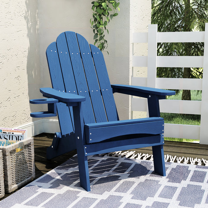blue adirandack chair with cup holder