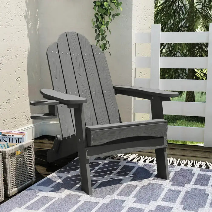 Foldable Adirondack Chair with Cup Holder Dark Grey