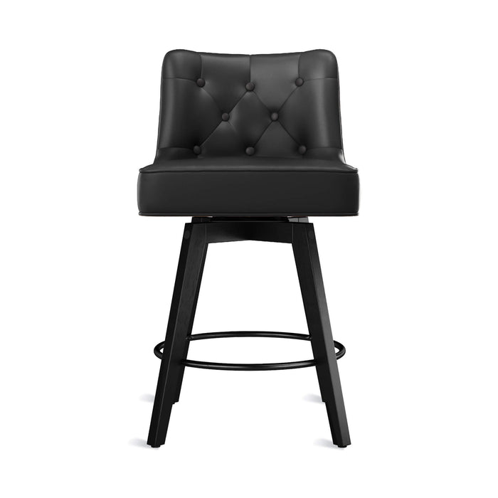 Black upholstered swivel bar stool  with tufed design,back and foot rest