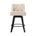 Linen color upholstered swivel bar stool  with tufed design,back and foot rest