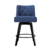 Navy upholstered swivel bar stool  with tufed design,back and foot rest