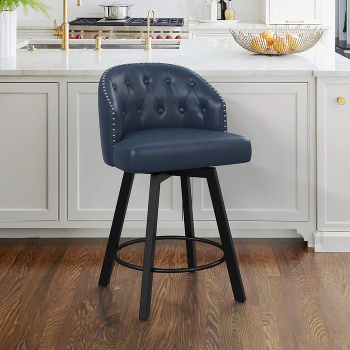 Counter Height Swivel Blue Leather Swivel Bar Stools CHITA 26 Inch