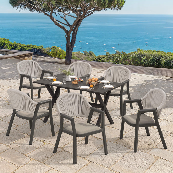 Villard 6/8‑Seat All‑Aluminum Frame Outdoor Dining Table & Chairs Set