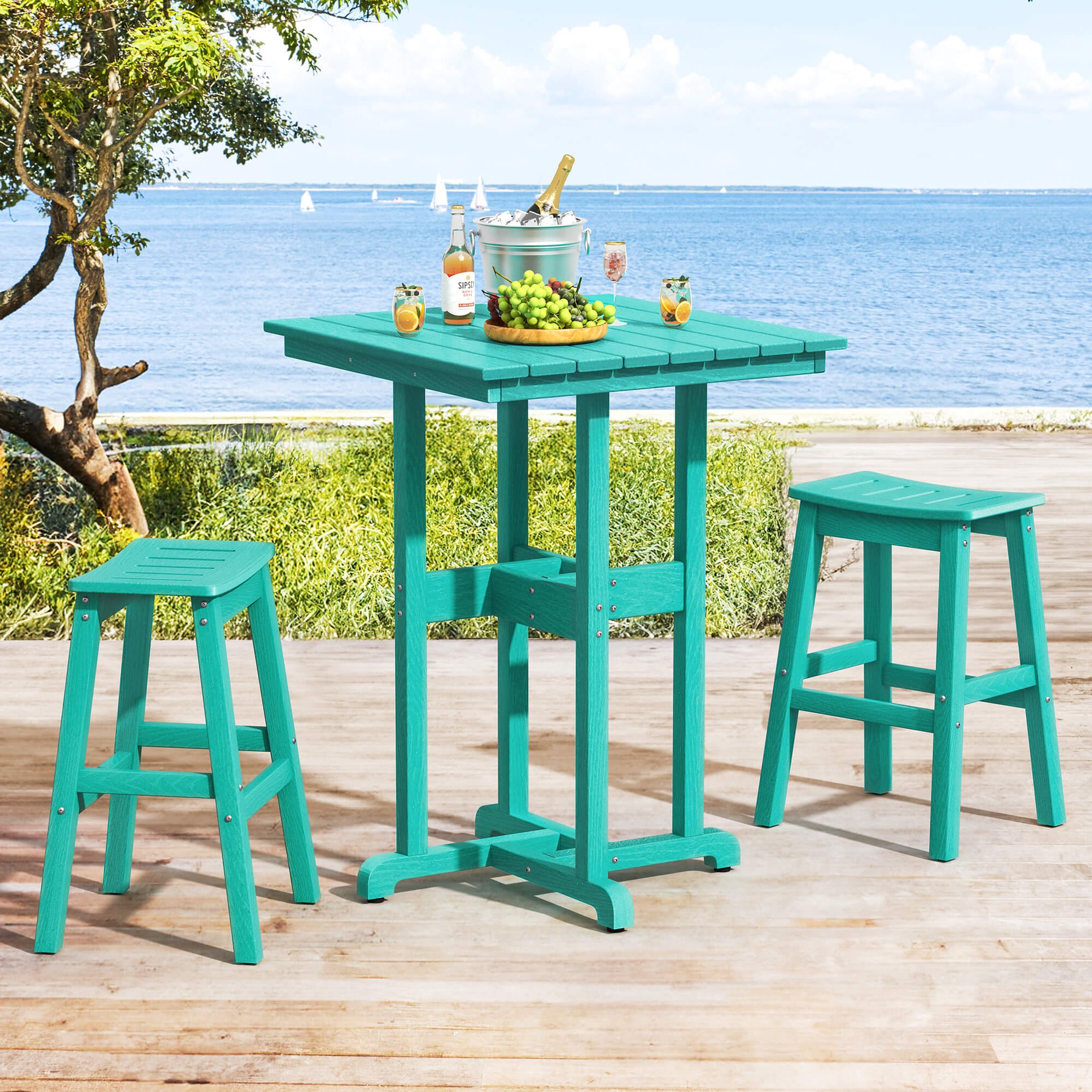 Outside High Table Poly Outdoor Bar Height Table and Backless Stool Set, Patio High Top ...