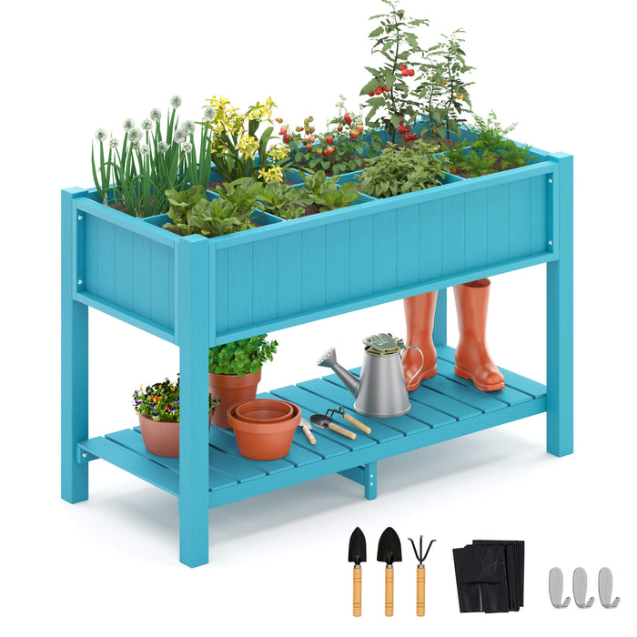 high planters box HDPS Elevated Planter Box With Legs and Shelf, Raised Garden Bed with Removable Compartments, Polystyrene Standing Growing Bed with Grid — LUE BONA®