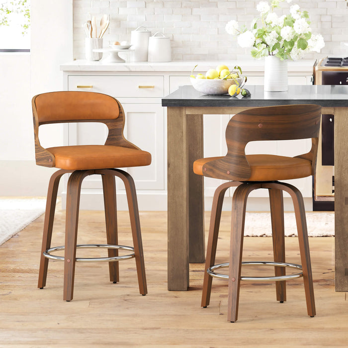 Mid Century Leather Swivel Counter Stools With Backs Mid-Century