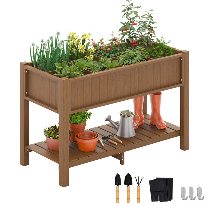 indoor standing planter box HDPS Elevated Planter Box With Legs and Shelf, Raised Garden Bed with Removable Compartments, Polystyrene Standing Growing Bed with Grid — LUE BONA®
