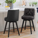 2 pcs black upholstered swivel bar stool in a kitchen with tufed design,back ,round seat and foot rest