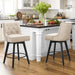 2 pcs linen color upholstered swivel bar stool in a kitchen with tufed design,back and foot rest