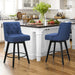 2 pcs navy upholstered swivel bar stool in a kitchen with tufed design,back and foot rest