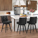 3 pcs black upholstered swivel bar stool in a kitchen with tufed design,back and foot rest