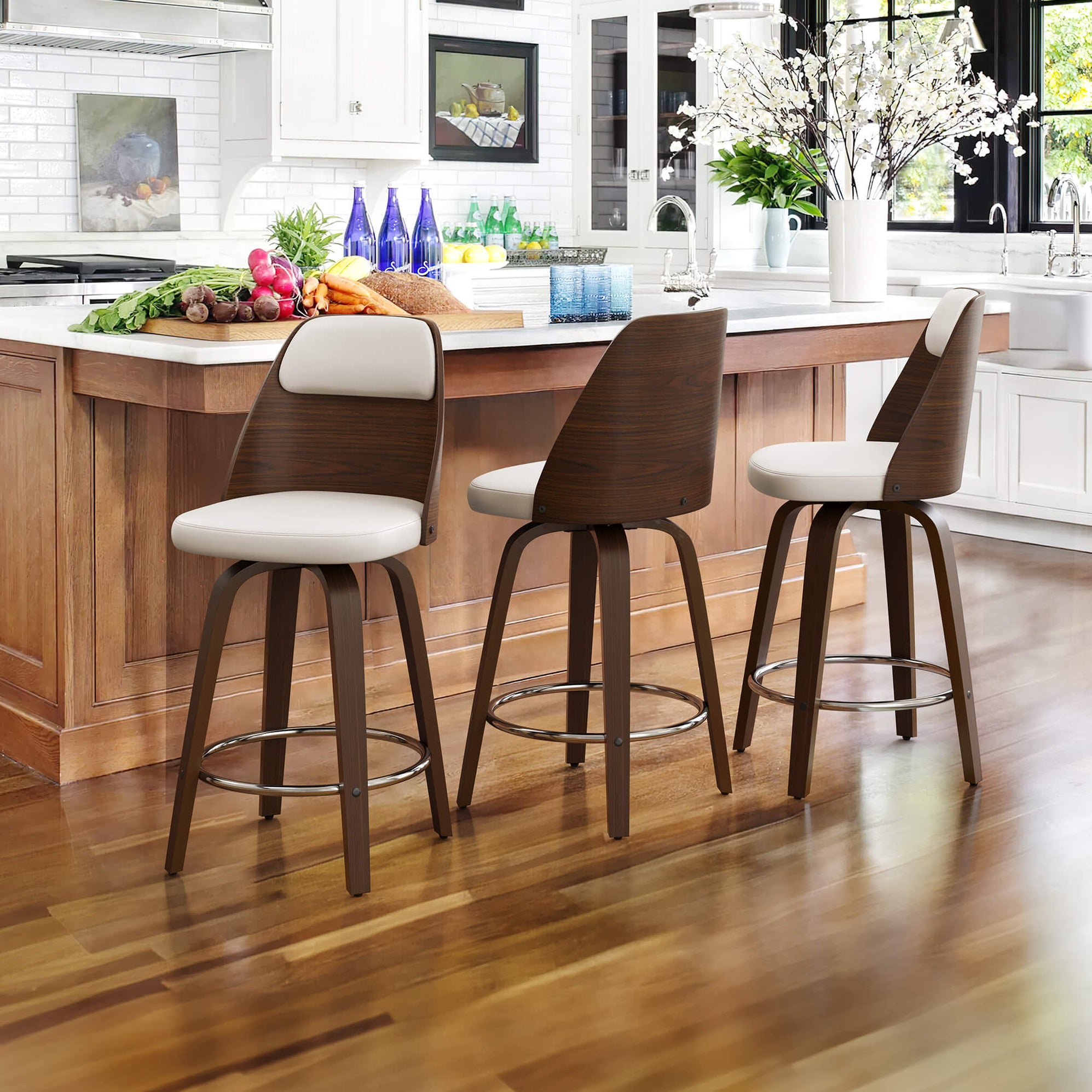 Swivel Mid Century Modern Counter Height Stool, Rotating Bar Stool with ...