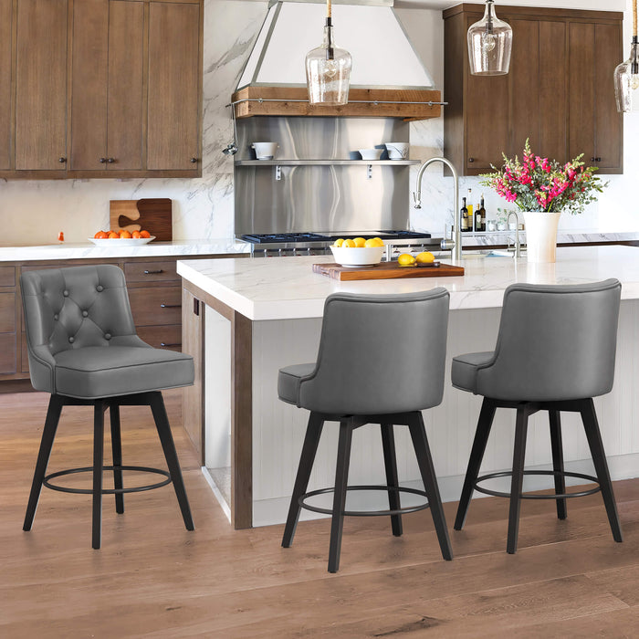 3 pcs dark grey upholstered swivel bar stool in a kitchen with tufed design,back and foot rest