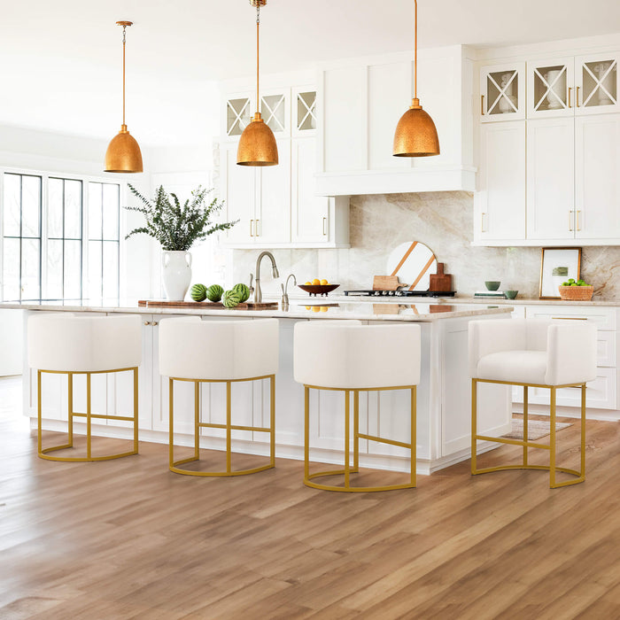 27 H Upholstered Counter Height Bar Stools with Barrel Backrest and Arms LUE BONA