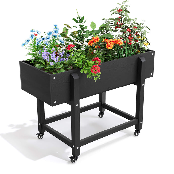 plastic planter with wheels Poly Elevated Garden Planter Box With Wheels Locks, Weather Resistant Growing Bed with Wheels — LUE BONA®