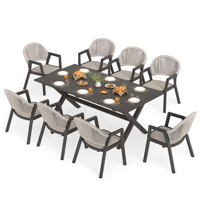 Villard 6/8‑Seat All‑Aluminum Frame Outdoor Dining Table & Chairs Set