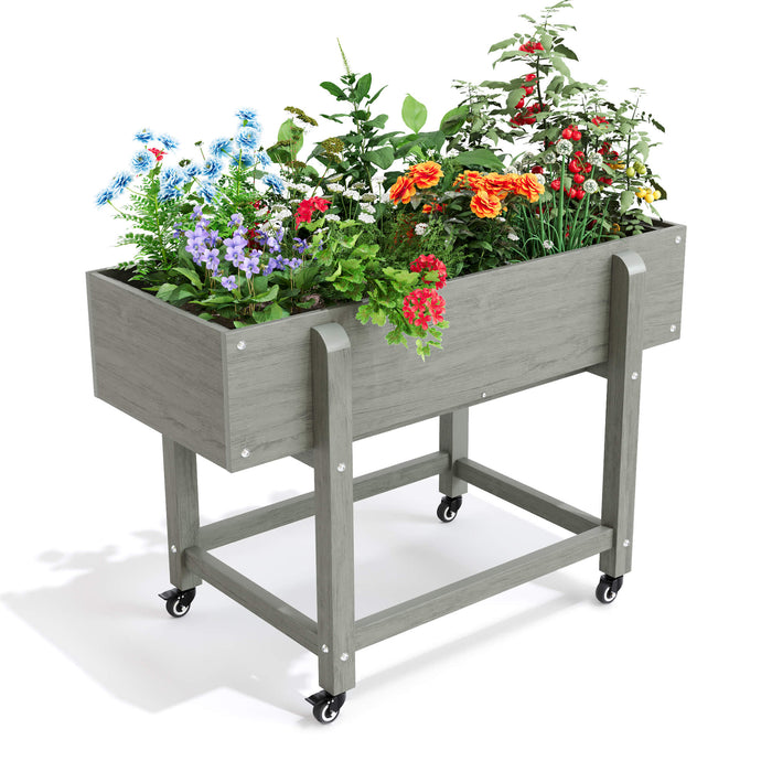 plastic planter on wheels Poly Elevated Garden Planter Box With Wheels Locks, Weather Resistant Growing Bed with Wheels — LUE BONA®