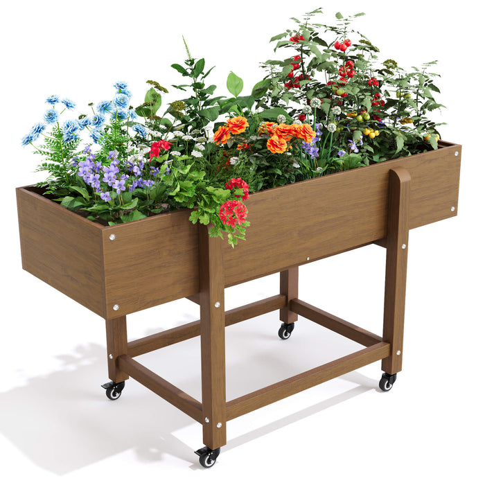 plastic planter with wheels Poly Elevated Garden Planter Box With Wheels Locks, Weather Resistant Growing Bed with Wheels — LUE BONA®