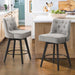 2 pcs gray upholstered swivel bar stool in a kitchen  with tufed design,back and foot rest