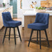2 pcs navy upholstered swivel bar stool in a dining room with tufed design,back and foot rest