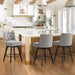 3 pcs gray upholstered swivel bar stool in a living room with tufed design,back and foot rest