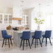 4 pcs navy upholstered swivel bar stool in a kitchen with tufed design,back ,round seat and foot rest