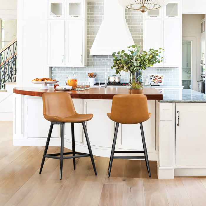 Nathan James Black Leather Counter Stools With Backs Leather