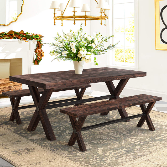 Carlton Wood Dining Table and Bench Set