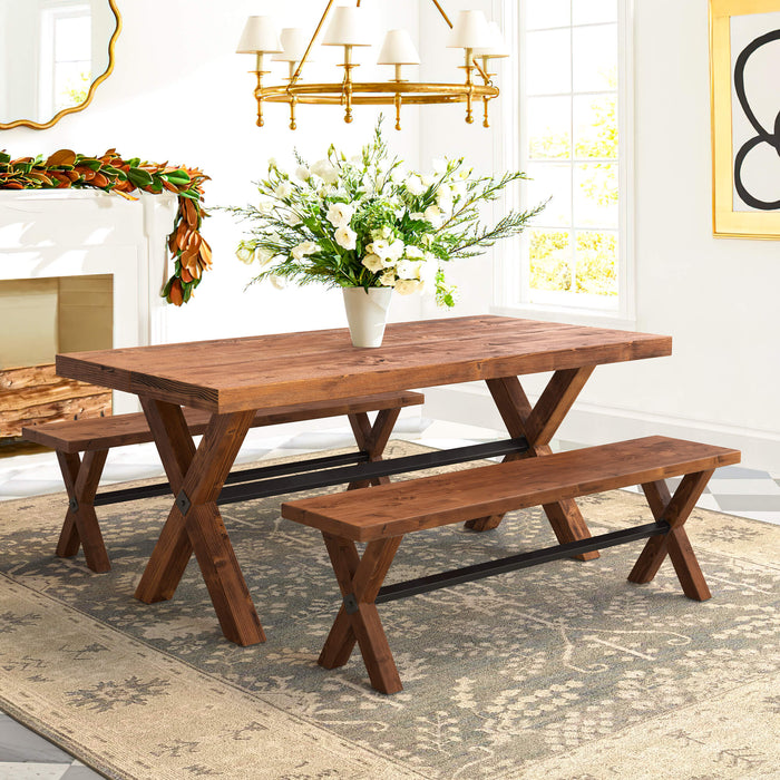 Carlton Wood Dining Table and Bench Set