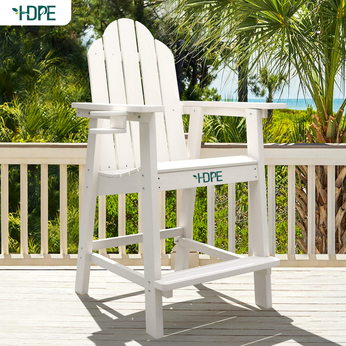 HDPE Tall Adirondack Chair, Poly Adirondack Bar Stools with Cup Holder, outdoor furniture, Weather Resistant Adirondack chair for Balcony, Eco-Friendly