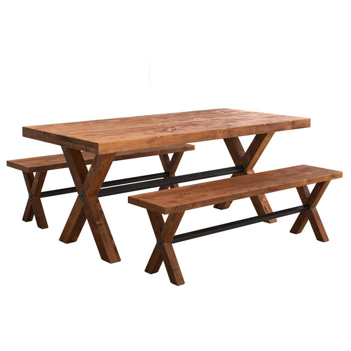Carlton Wood Dining Table and Bench Set