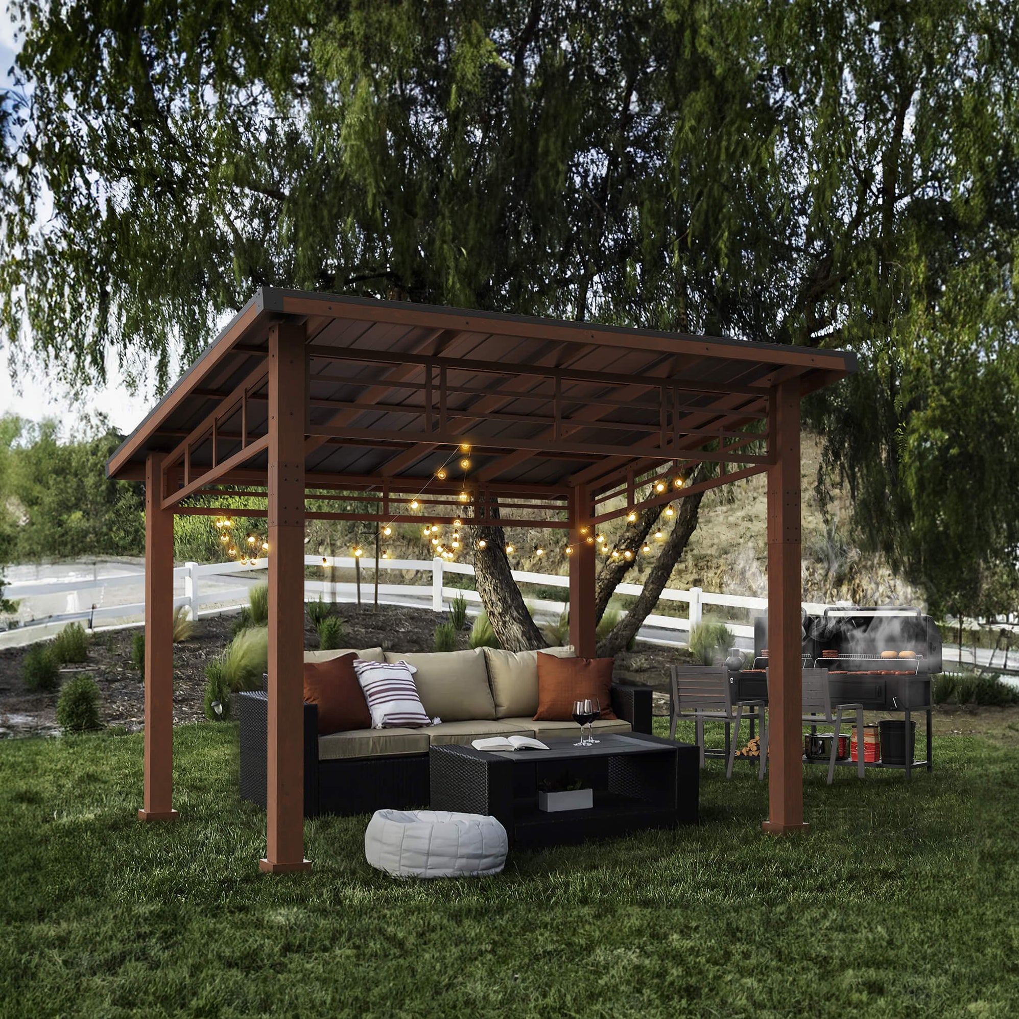 Hardtop Gazebo with Metal Roof and Wooden Frame, Outdoor Pergola with ...