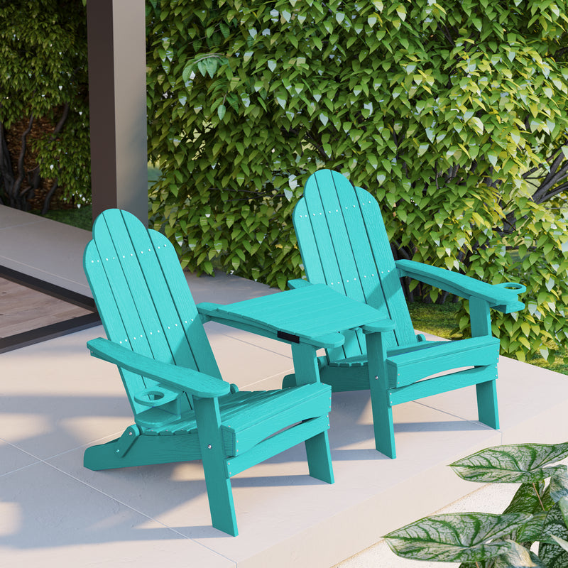 Miranda Aruba Blue Foldable Adirondack Chair with Cup Holder