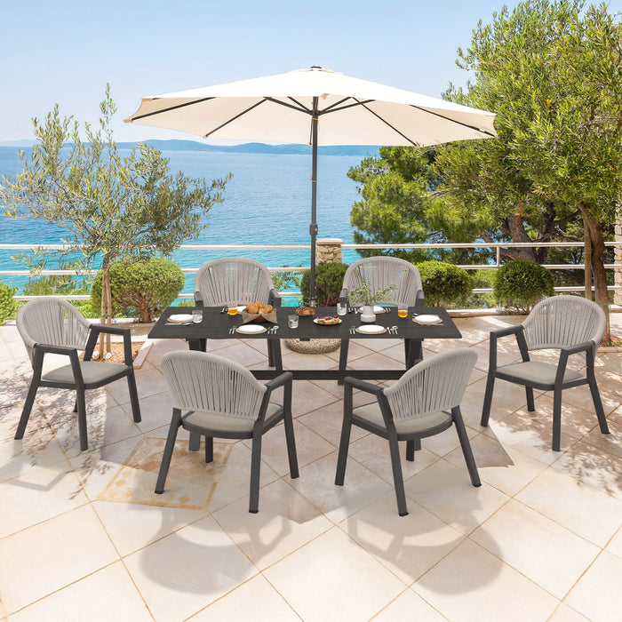 Villard 6/8‑Seat All‑Aluminum Frame Outdoor Dining Table & Chairs Set