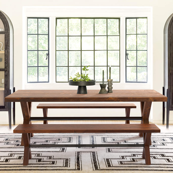Carlton Wood Dining Table and Bench Set