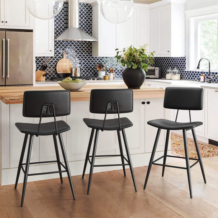 Faux Leather Barstools with Back and Metal Legs, Armless Bar