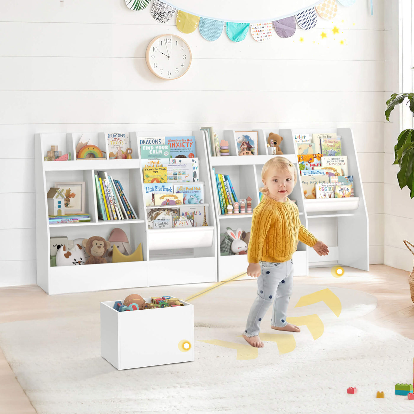 Bookcase Toy Box Kids Bookcase with Wheels, 5-Tier Toy Organizer Shelf, Storage Cabinet ...