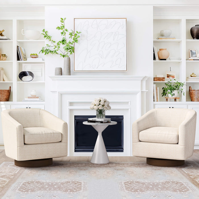 360° Swivel Upholstered Accent Chair, Fabric Single Sofa with Back