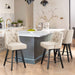 3 pcs linen color upholstered swivel bar stool in a dining room with tufed design,back and foot rest