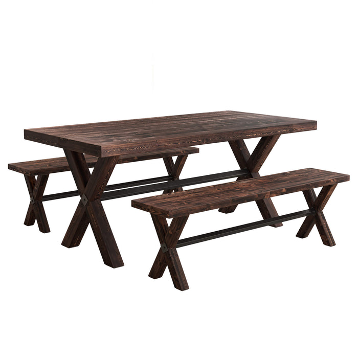 Carlton Wood Dining Table and Bench Set