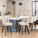 4 pcs linen color upholstered swivel bar stool in a dining room with tufed design,back and foot rest