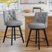 2 pcs dark grey upholstered swivel bar stool in a dining room with tufed design,back ,round seat and foot rest