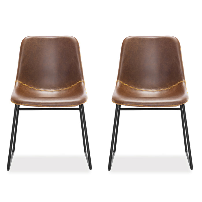 modern red brown leather dining chair set of 2 for dining room