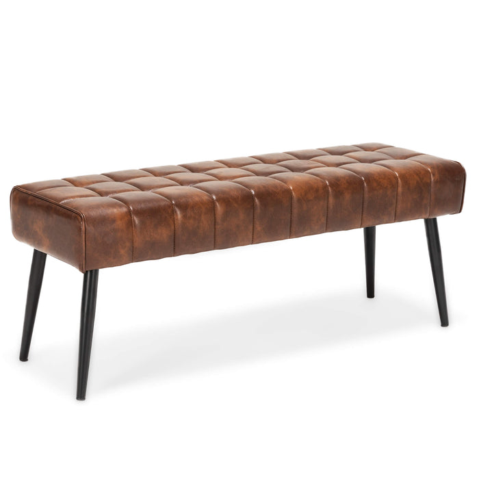 Tan Black Leather Tufted Bench LUE BONA Upholstered Bedroom Bench