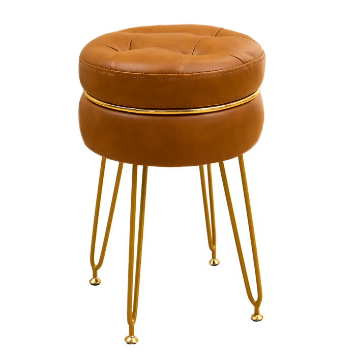 whisky brown leather tufts swivel vanity stool for dressing room