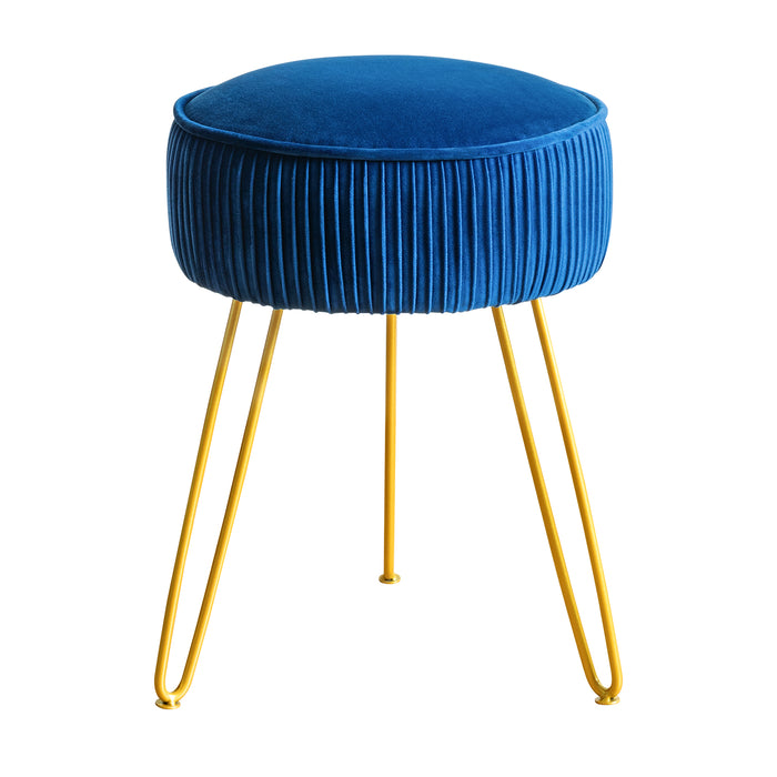 blue upholstered vanity stool gold leg