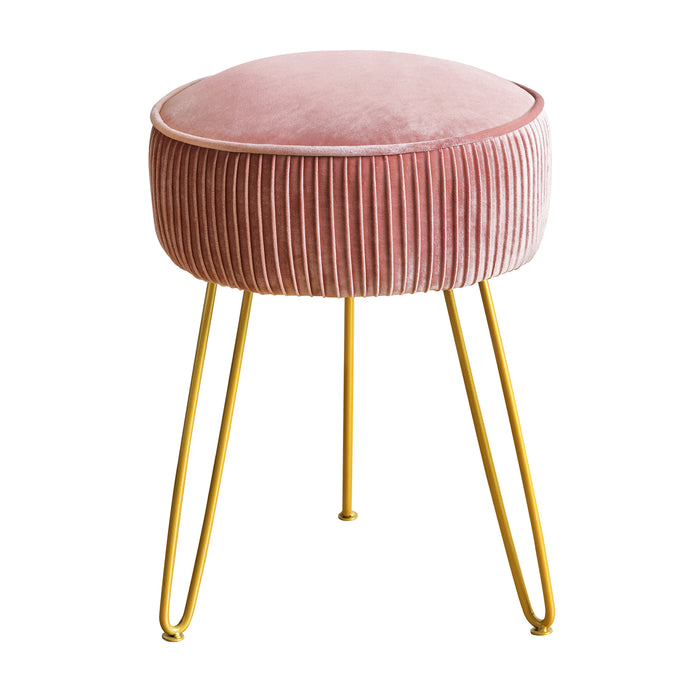 pink upholstered vanity stool 