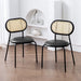 black faux leather dining chairs with woven backrest for dining room